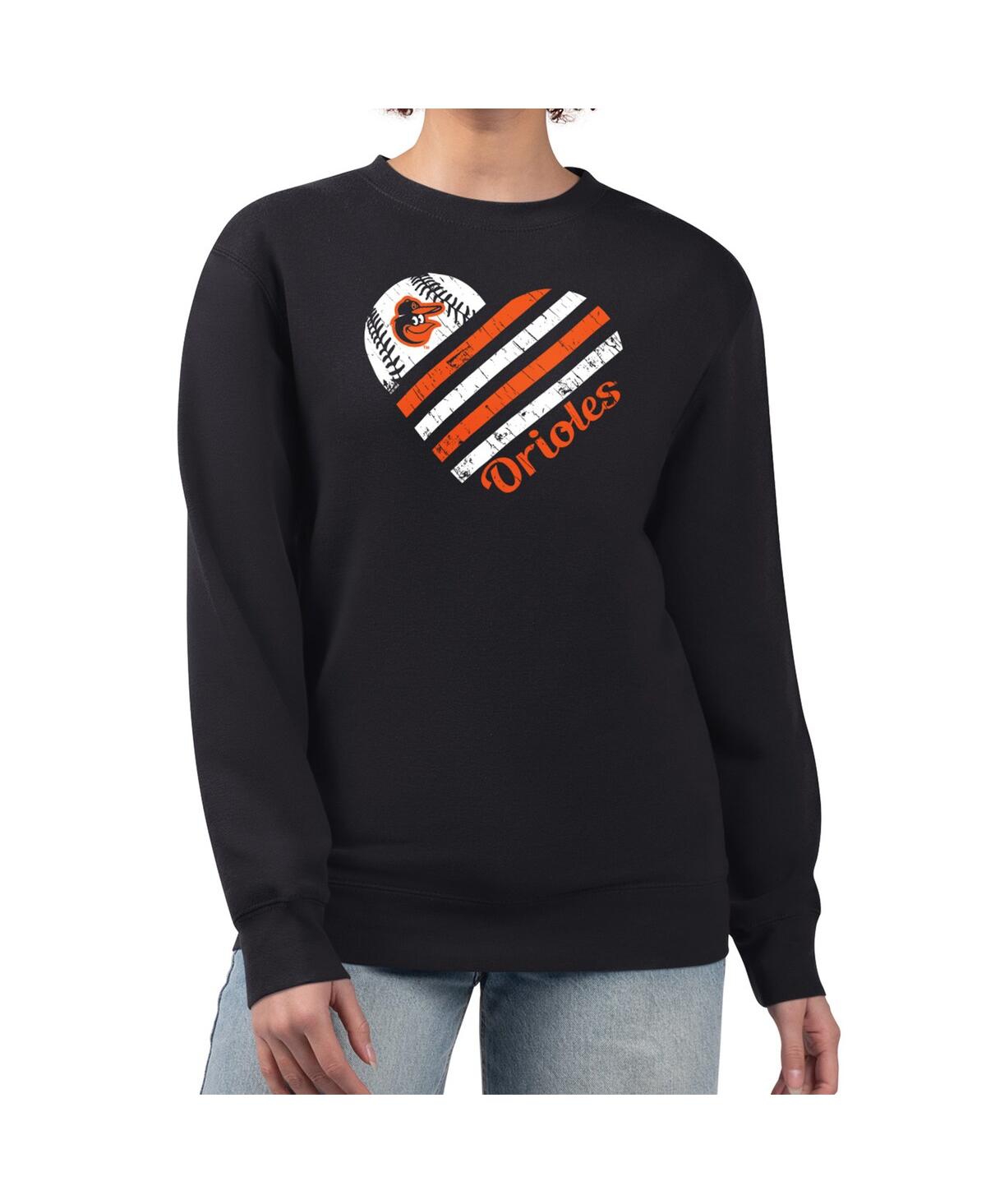 G-iii 4her By Carl Banks Women's Black Baltimore Orioles Heart Logo Fleece Pullover Sweatshirt In Multi