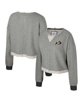 Colosseum - Women's Charcoal Colorado Buffaloes Magnum Scoop Neck Cropped Pullover Sweatshirt
