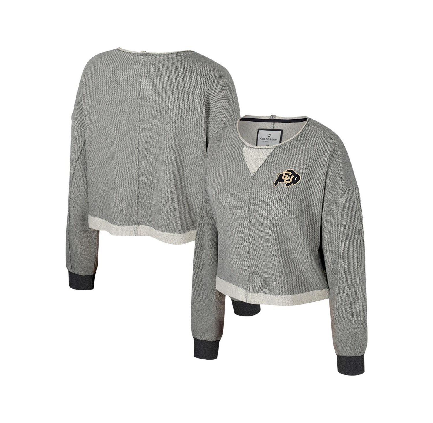 Women's Charcoal Colorado Buffaloes Magnum Scoop Neck Cropped Pullover Sweatshirt