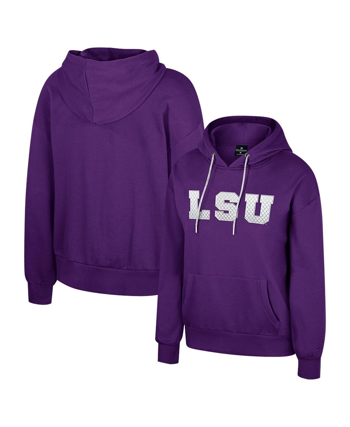 Colosseum Women's Purple Lsu Tigers Reflection Rhinestone Drawcord Pullover Hoodie