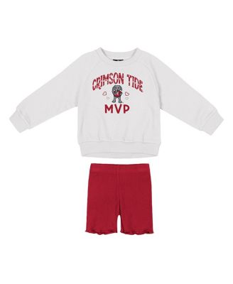 Colosseum - Girls 2-Piece Toddler White/Crimson Alabama Crimson Tide Beta Fleece Sweatshirt and Shorts Set
