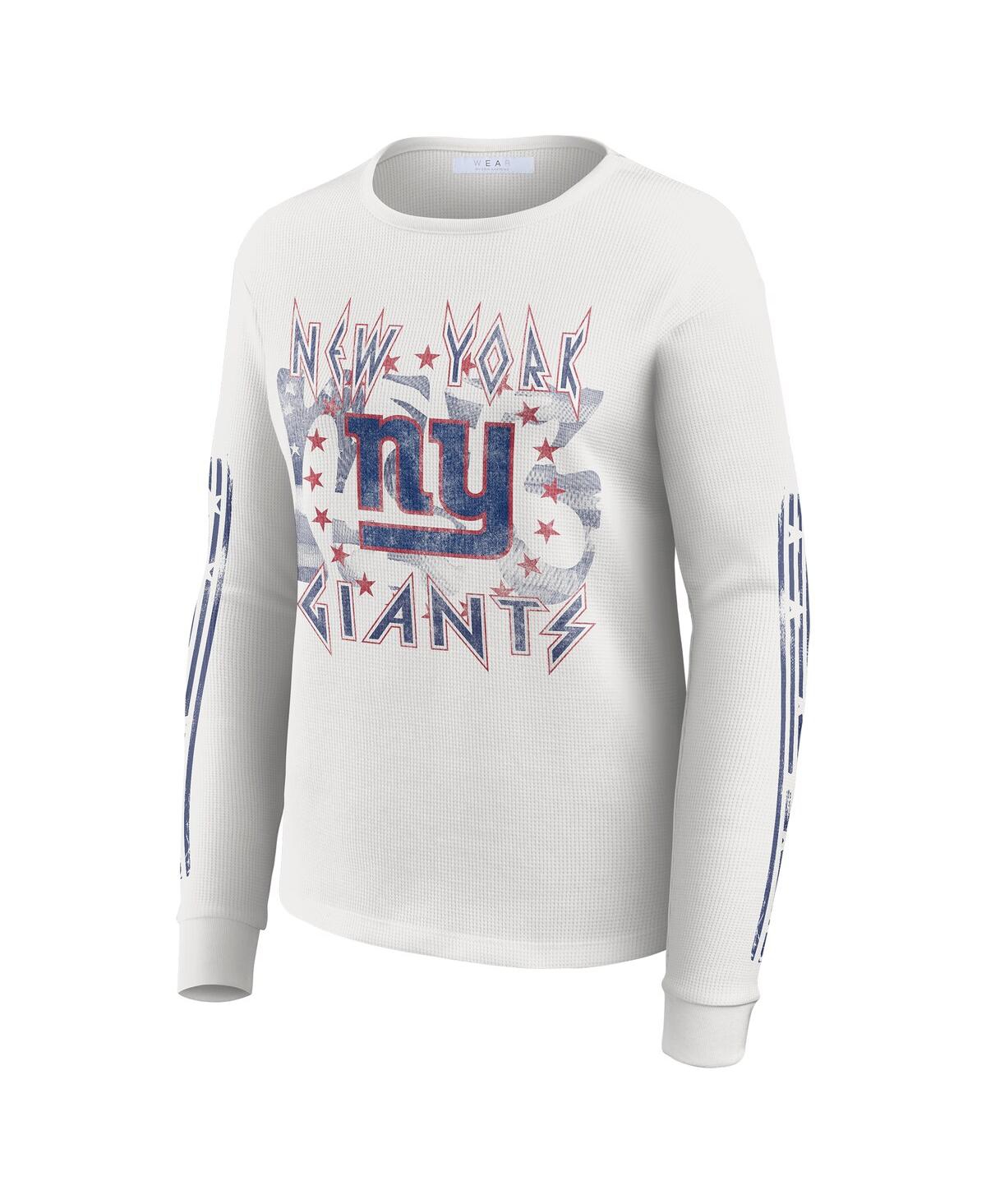 Wear By Erin Andrews Women's White New York Giants Graphic Waffle Long-sleeve T-shirt In Gray
