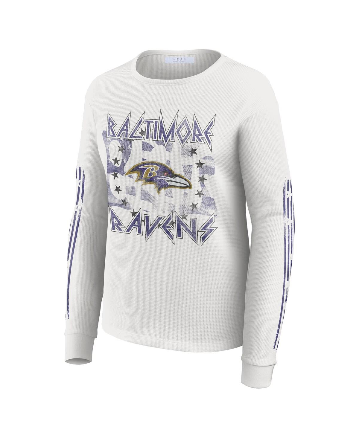 Wear By Erin Andrews Women's White Baltimore Ravens Graphic Waffle Long-sleeve T-shirt In Gray