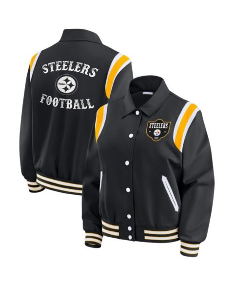 Женские куртки WEAR by Erin Andrews Women's Black Pittsburgh Steelers Varsity Lightweight Full-Snap Jacket