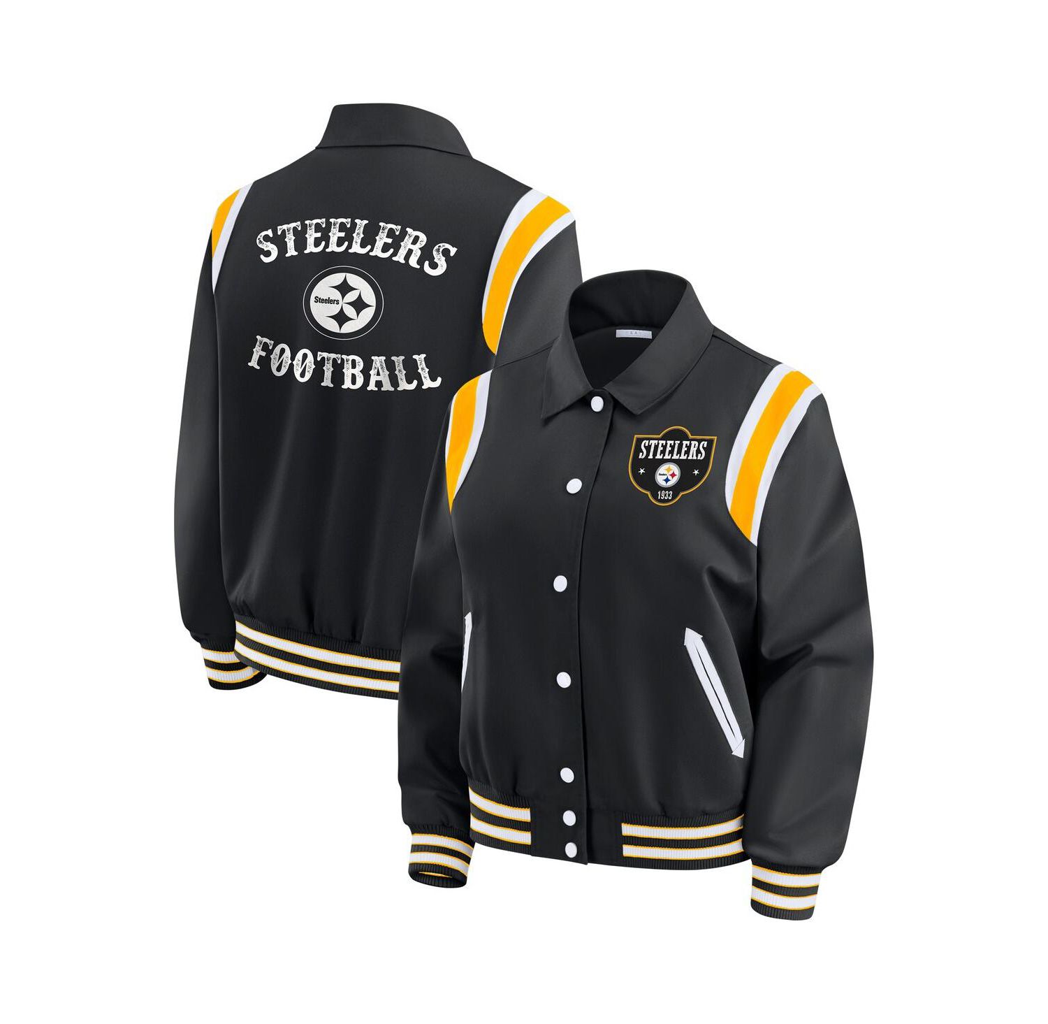 Women's Black Pittsburgh Steelers Varsity Lightweight Full-Snap Jacket
