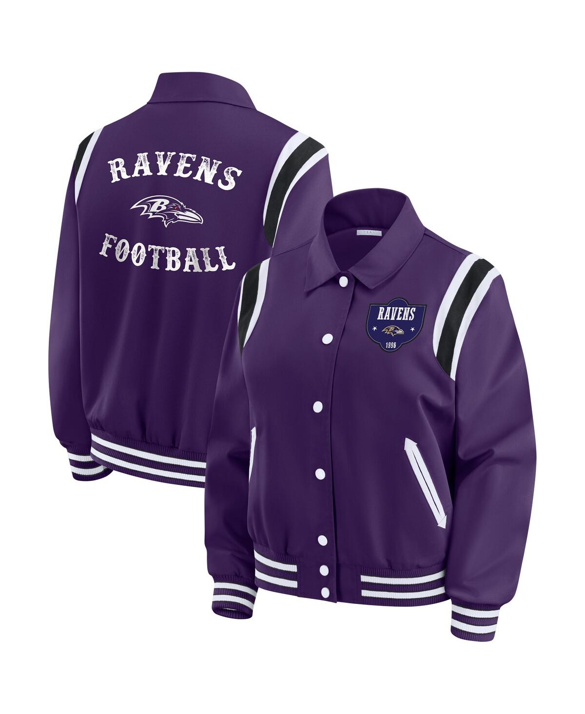 Wear By Erin Andrews Women's Purple Baltimore Ravens Varsity Lightweight Full-snap Jacket In Purple