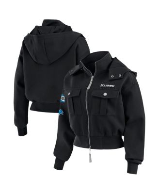 WEAR by Erin Andrews - Women's Black Detroit Lions Patch Pocket Bomber Jacket