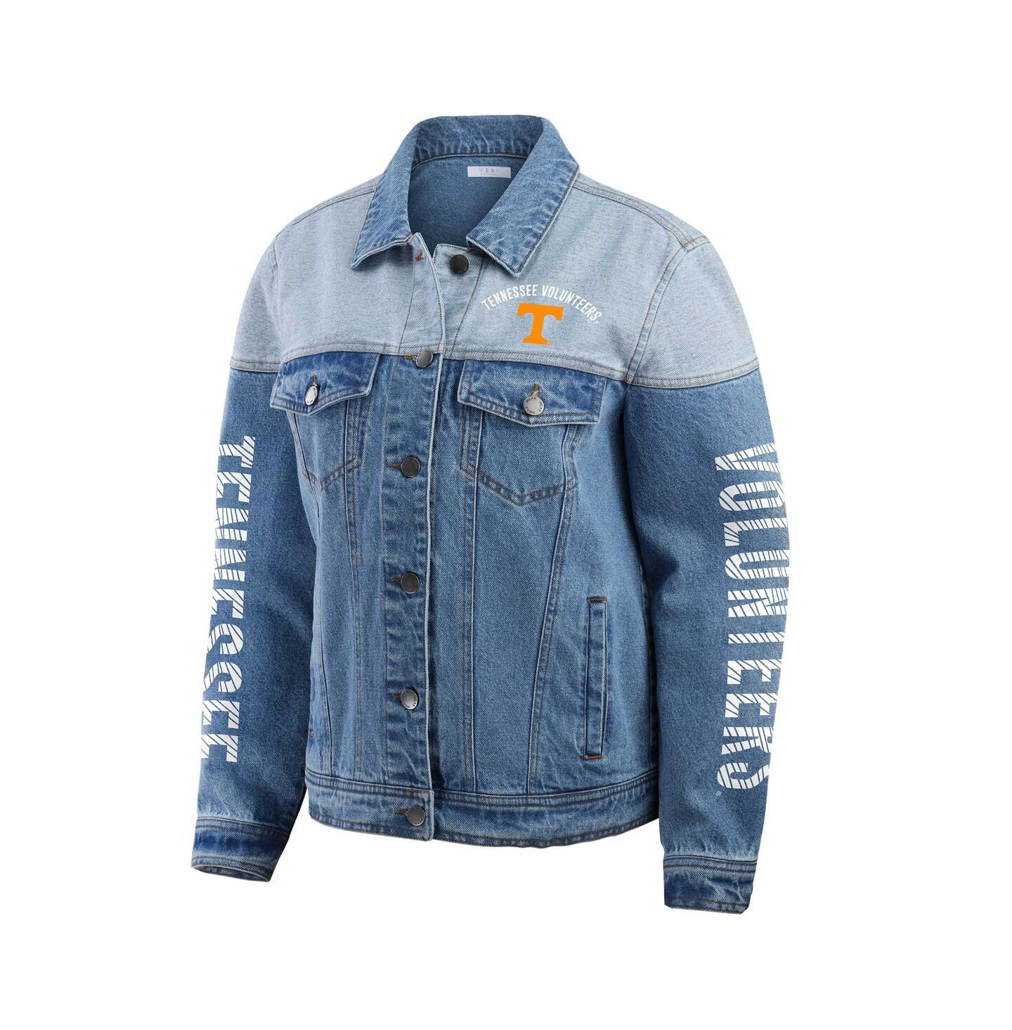 Женская куртка WEAR by Erin Andrews Denim Tennessee Volunteers Sleeve Hit Color Block Button-Down Denim Jacket — фото 3