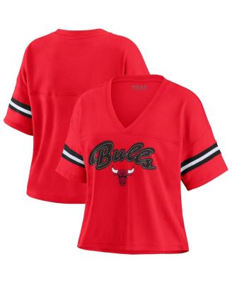 Women's Red Chicago Bulls Plus Size Color Block Boxy V-Neck T-Shirt