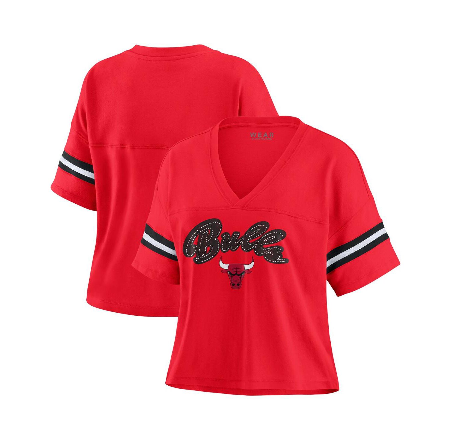 Women's Red Chicago Bulls Plus Size Color Block Boxy V-Neck T-Shirt