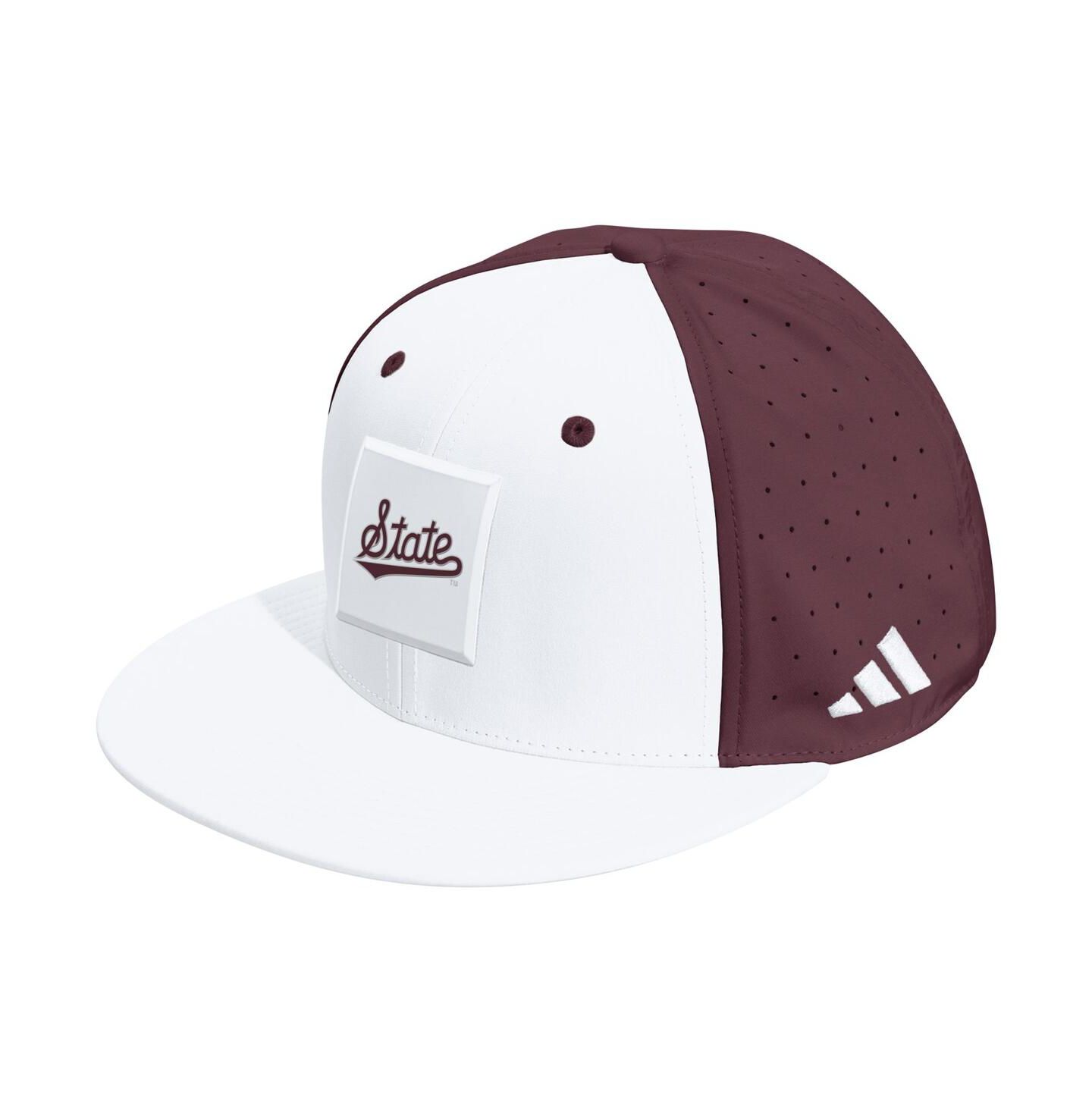 Кепка adidas White/Maroon Mississippi State Bulldogs Performance Flat Bill Adjustable Hat — фото 1