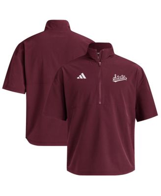 adidas - Men's Maroon Mississippi State Bulldogs Woven Quarter-Zip Short Sleeve Pullover Sweatshirt