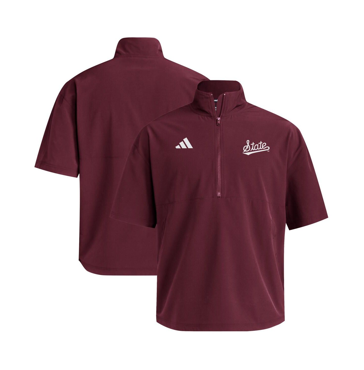 Мужская толстовка adidas Maroon Mississippi State Bulldogs Woven Quarter-Zip Short Sleeve Pullover — фото 1