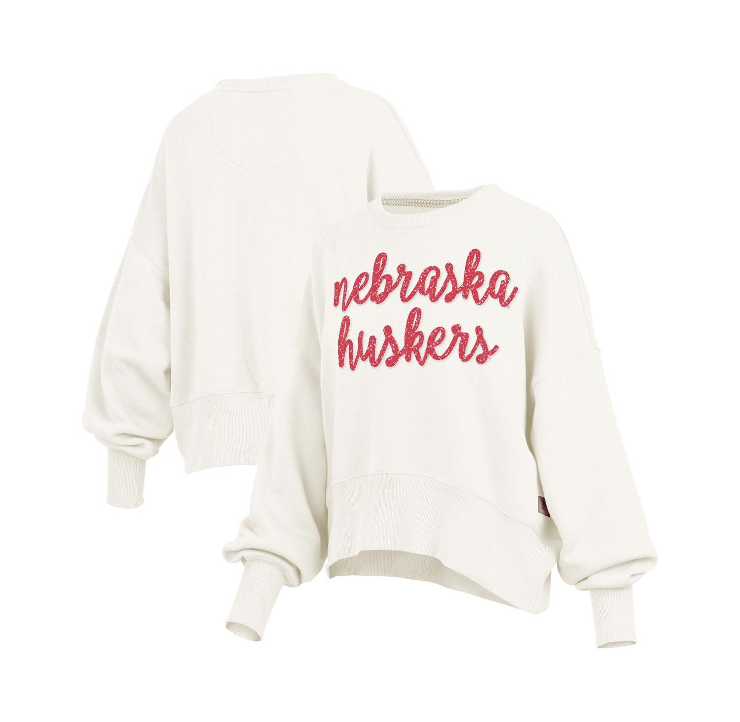 Women's Cream Nebraska Huskers Oversized Chelsea Waist Length Pullover Sweatshirt