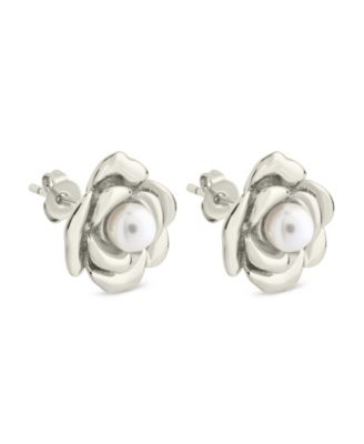 Rosa Cultivated Pearl Flower Stud Earrings