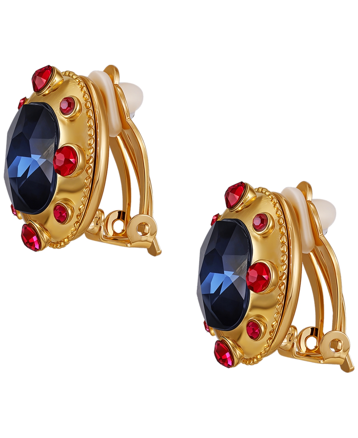 Guess Sapphire And Ruby Stones Gold-tone Regal Clip-on Earrings In Gold
