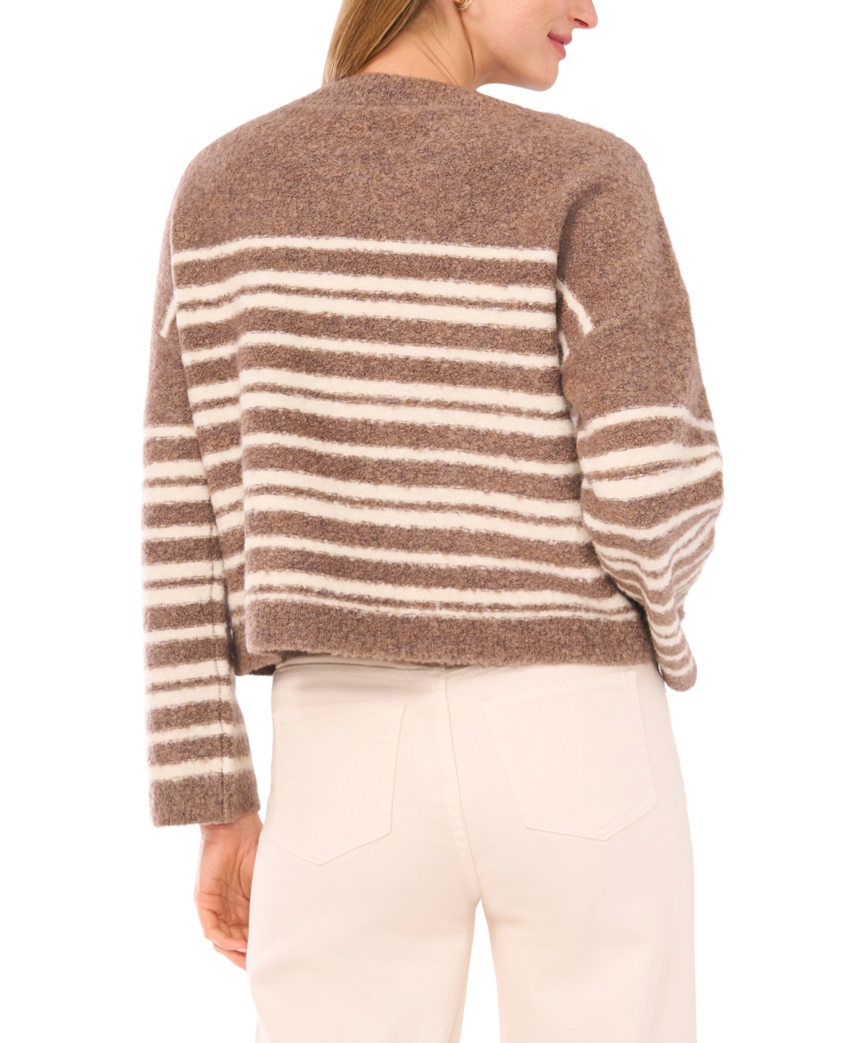 1.state Women's Striped Long Sleeve Crewneck Sweater In Brown