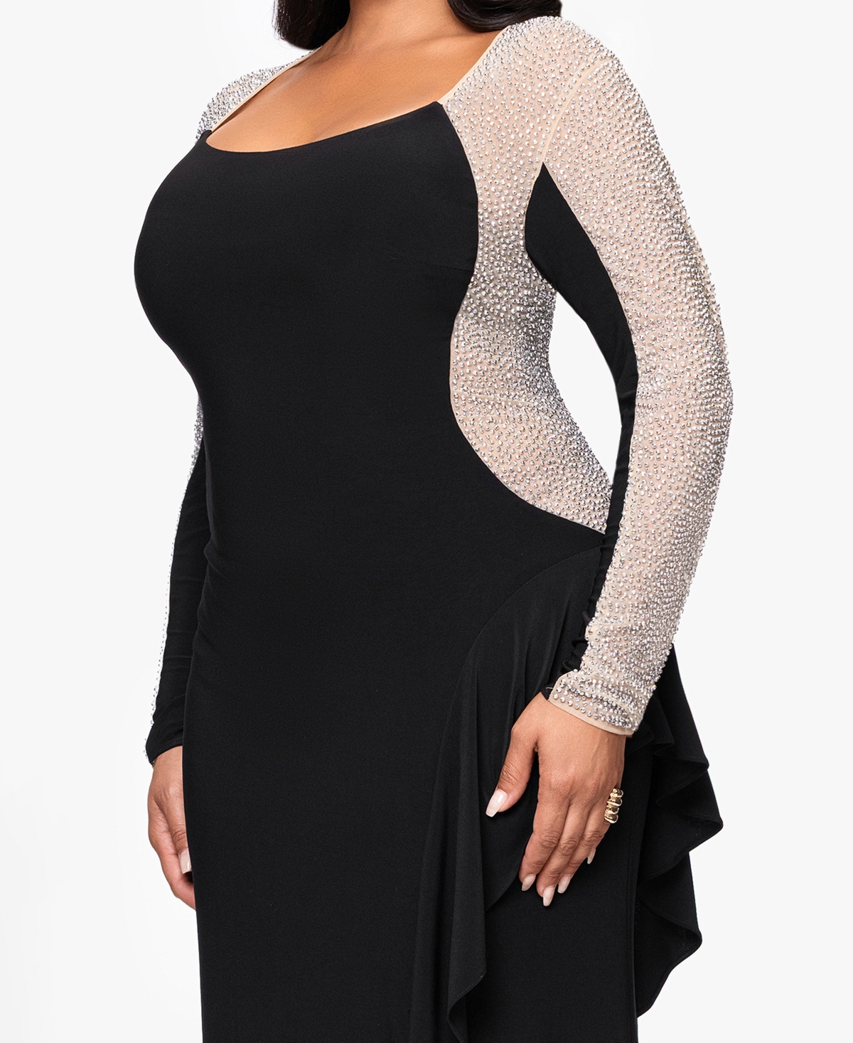 Xscape Plus Size Beaded Square Neck Maxi Dress In Black