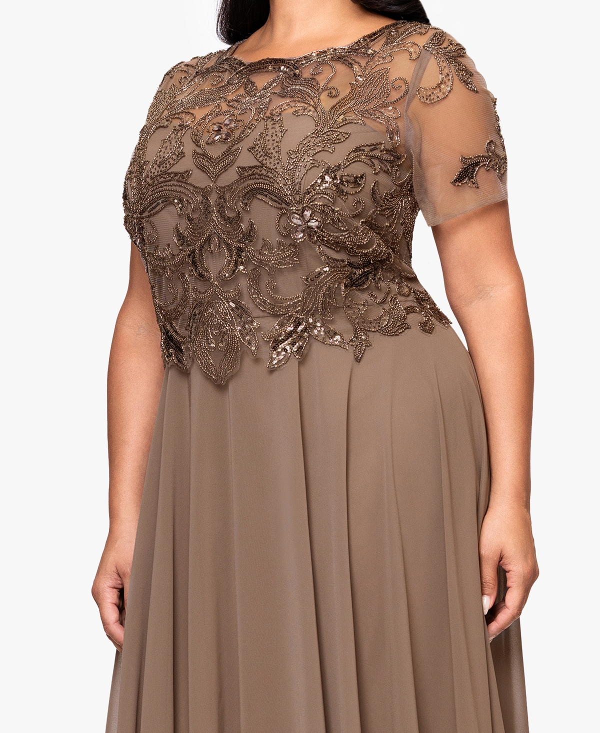 Xscape Plus Size Bead Detail A-line Maxi Dress In Brown