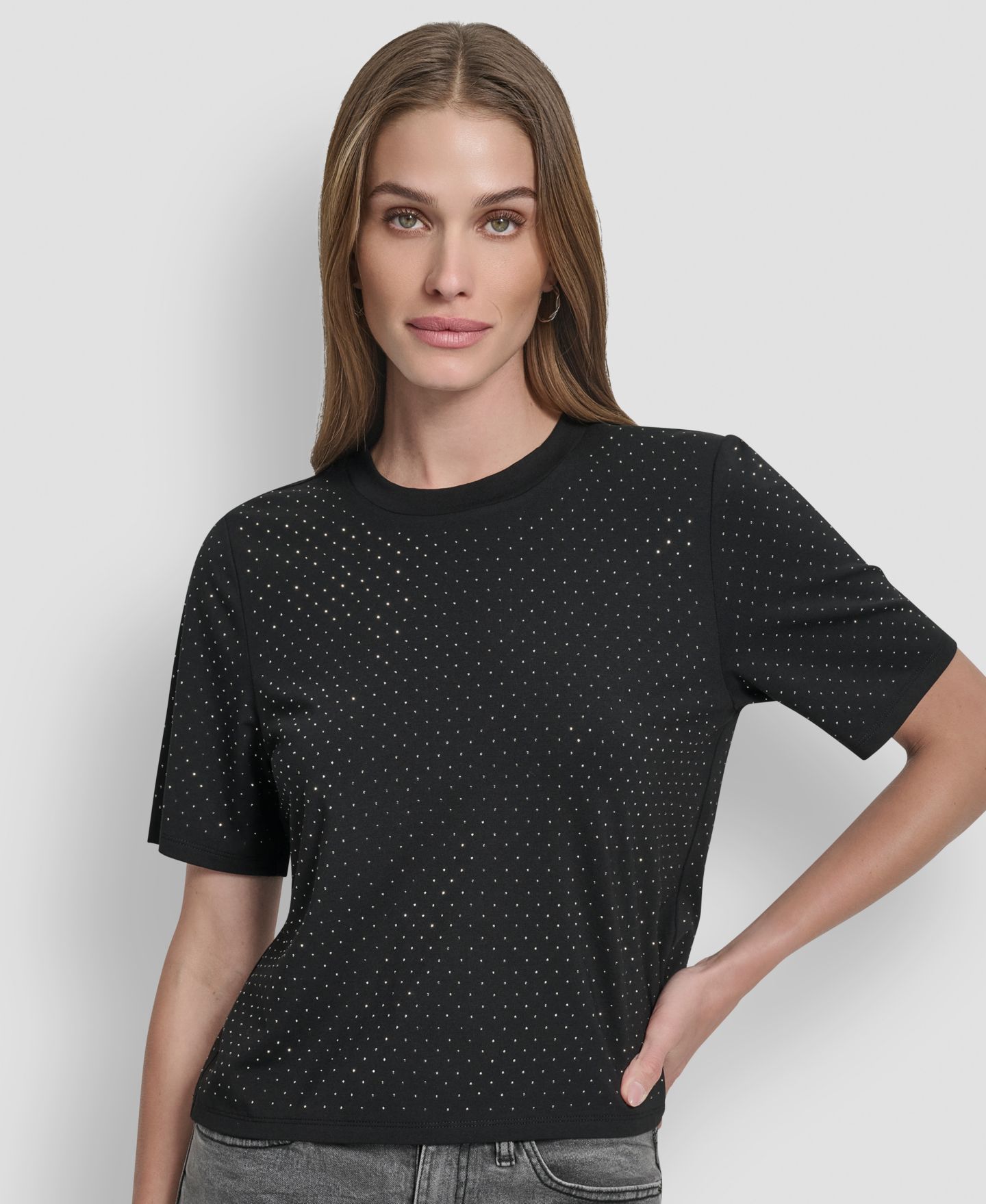 Женский свитшот DKNY с круглым вырезом и декором, цвет: Чёрный — фото 5
