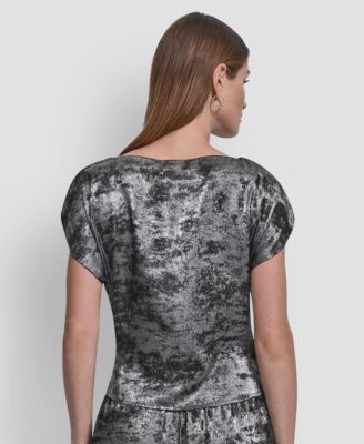 Women's Printed Flutter Sleeve Pull On Top