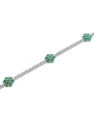 Lab Grown Emerald (5/8 ct. t.w.) and White Sapphire (2-1/6 ct. t.w.) Cluster Link Bracelet in Sterling Silver