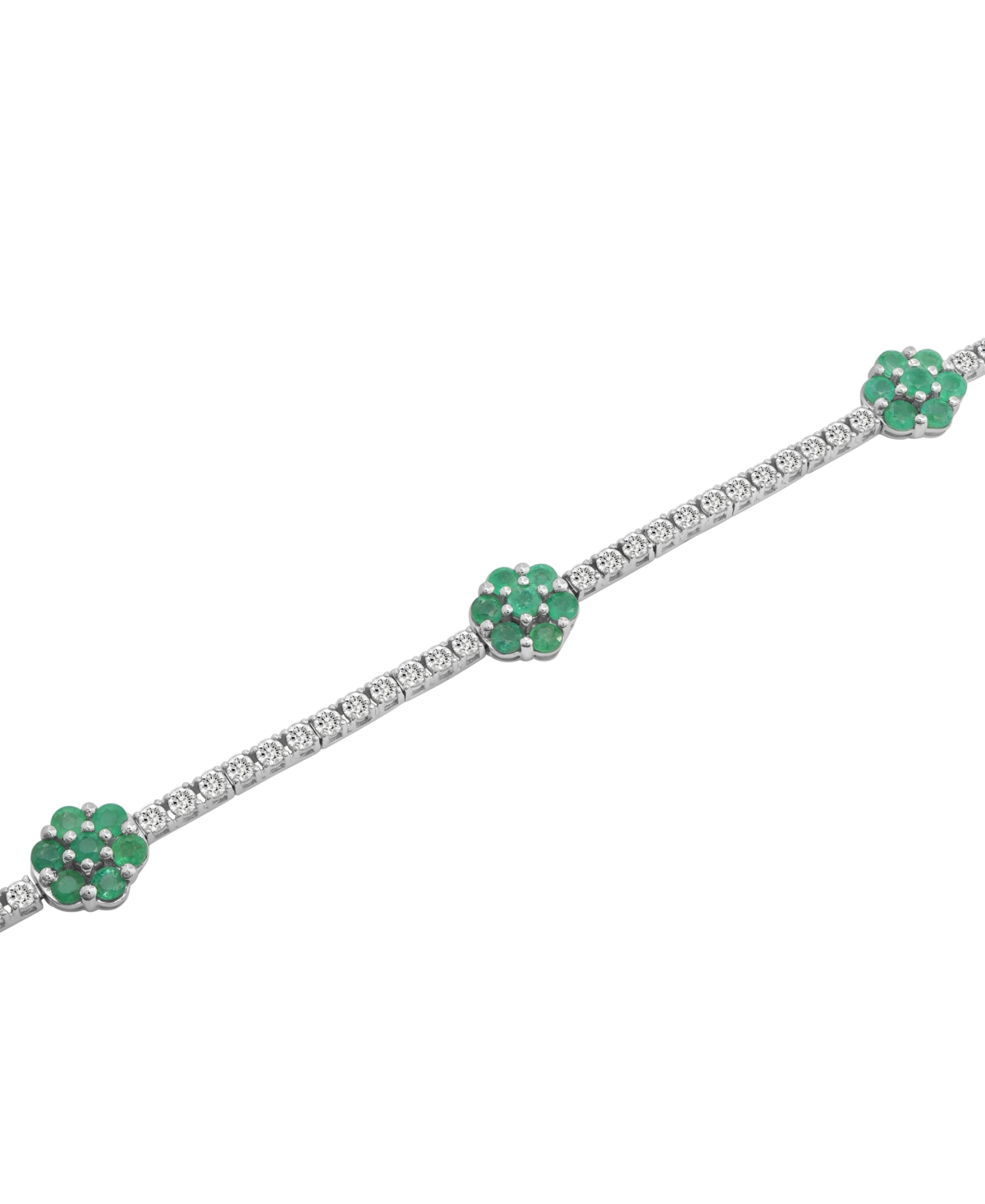 Macy's Lab Grown Emerald (5/8 Ct. T.w.) And White Sapphire (2-1/6 Ct. T.w.) Cluster Link Bracelet In Sterli In Green