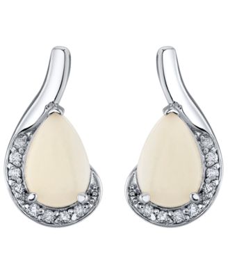 Opal (1-1/2 ct. t.w.) & Diamond (1/8 ct.t.w.) Earrings in 10k White Gold