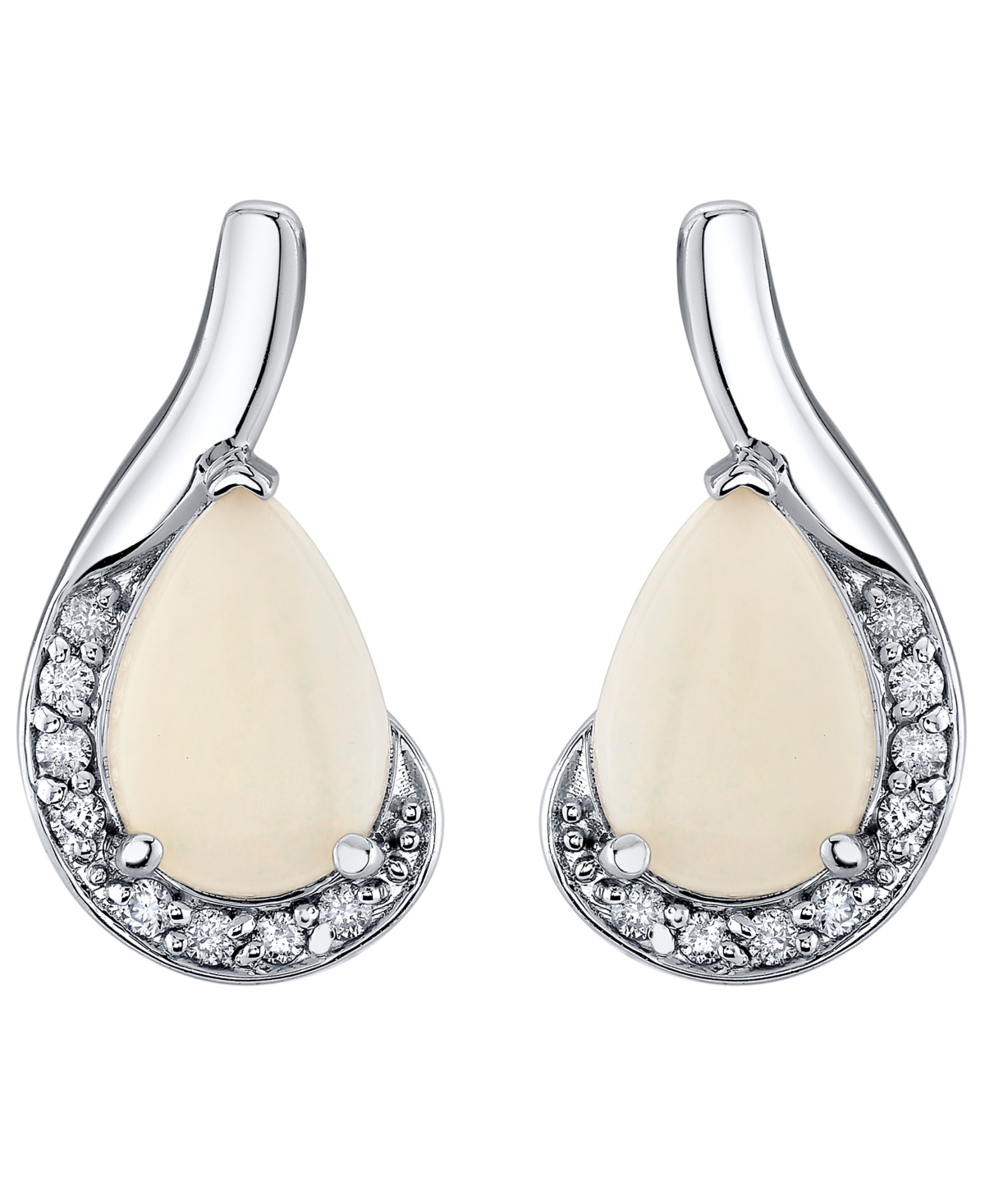 Macy's Opal (1-1/2 Ct. T.w.) & Diamond (1/8 Ct.t.w.) Earrings In 10k White Gold In Silver