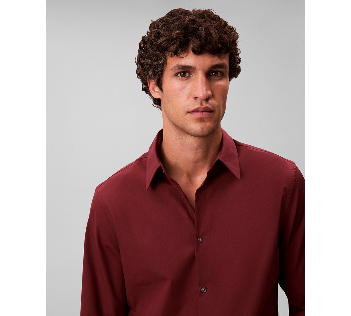 Calvin Klein Men's Slim Fit Supima Stretch Long Sleeve Button-front Shirt In Burgundy