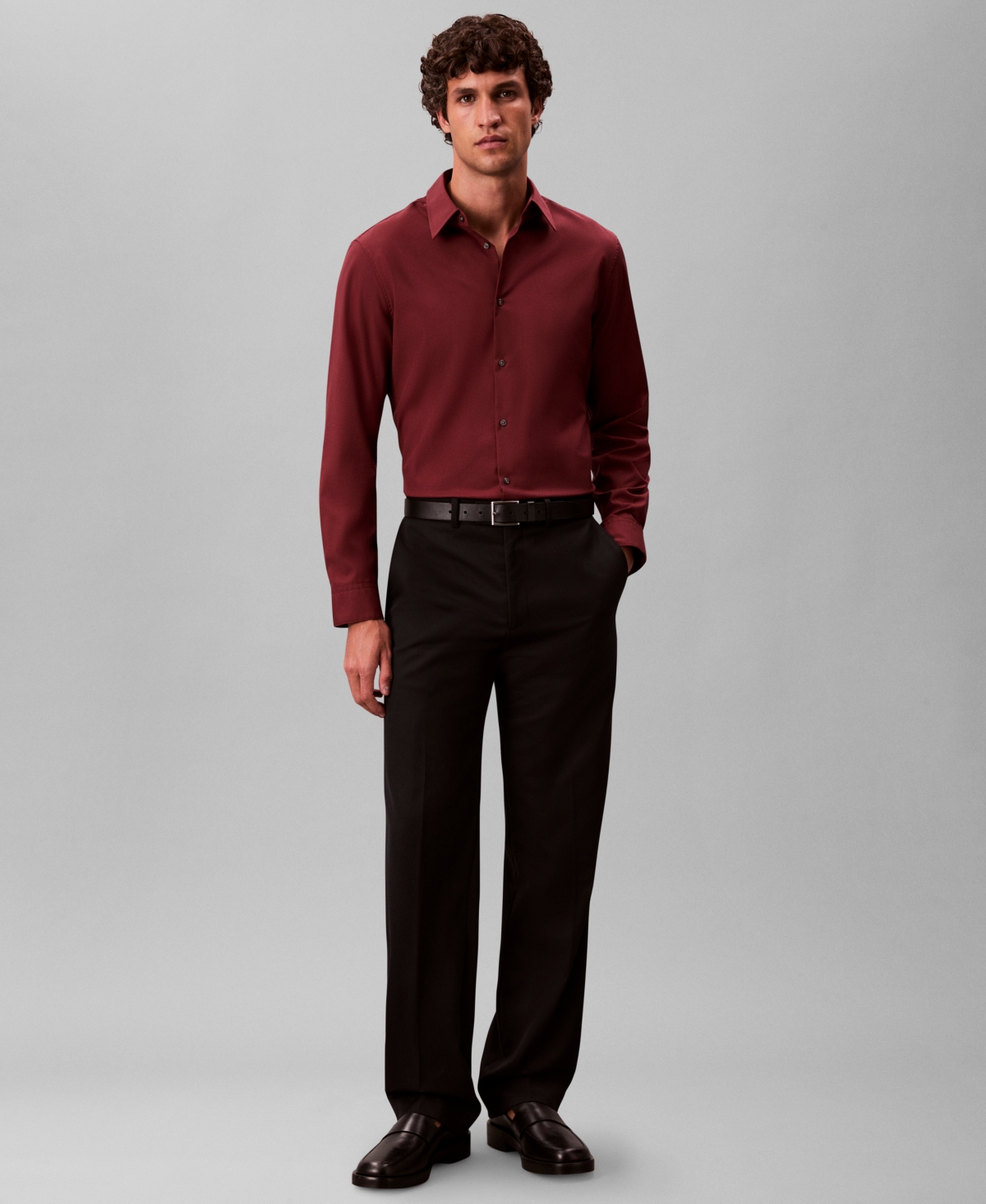Calvin Klein Men's Slim Fit Supima Stretch Long Sleeve Button-front Shirt In Burgundy