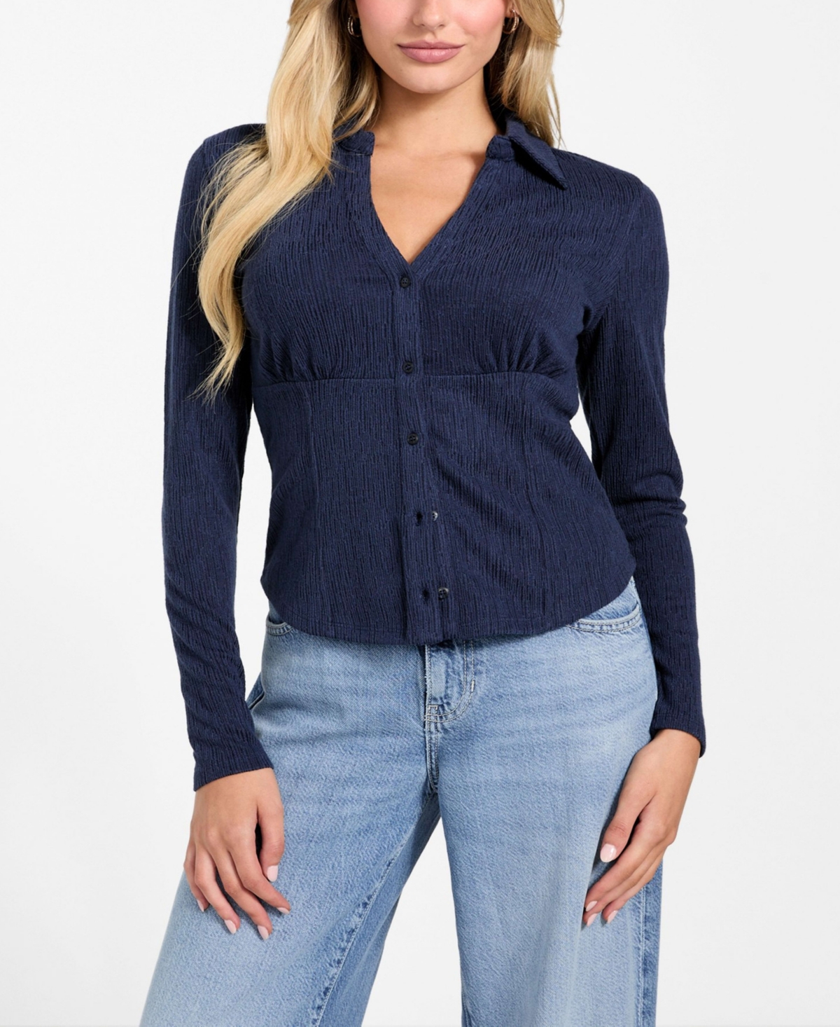 Guess Annida Corset Button-up Shirt In Blue
