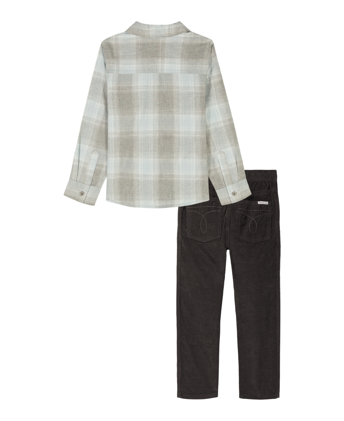 Calvin Klein Toddler And Little Boys (2t-7) 2-piece Plaid Shirt And Corduroy Pants Set In Gray