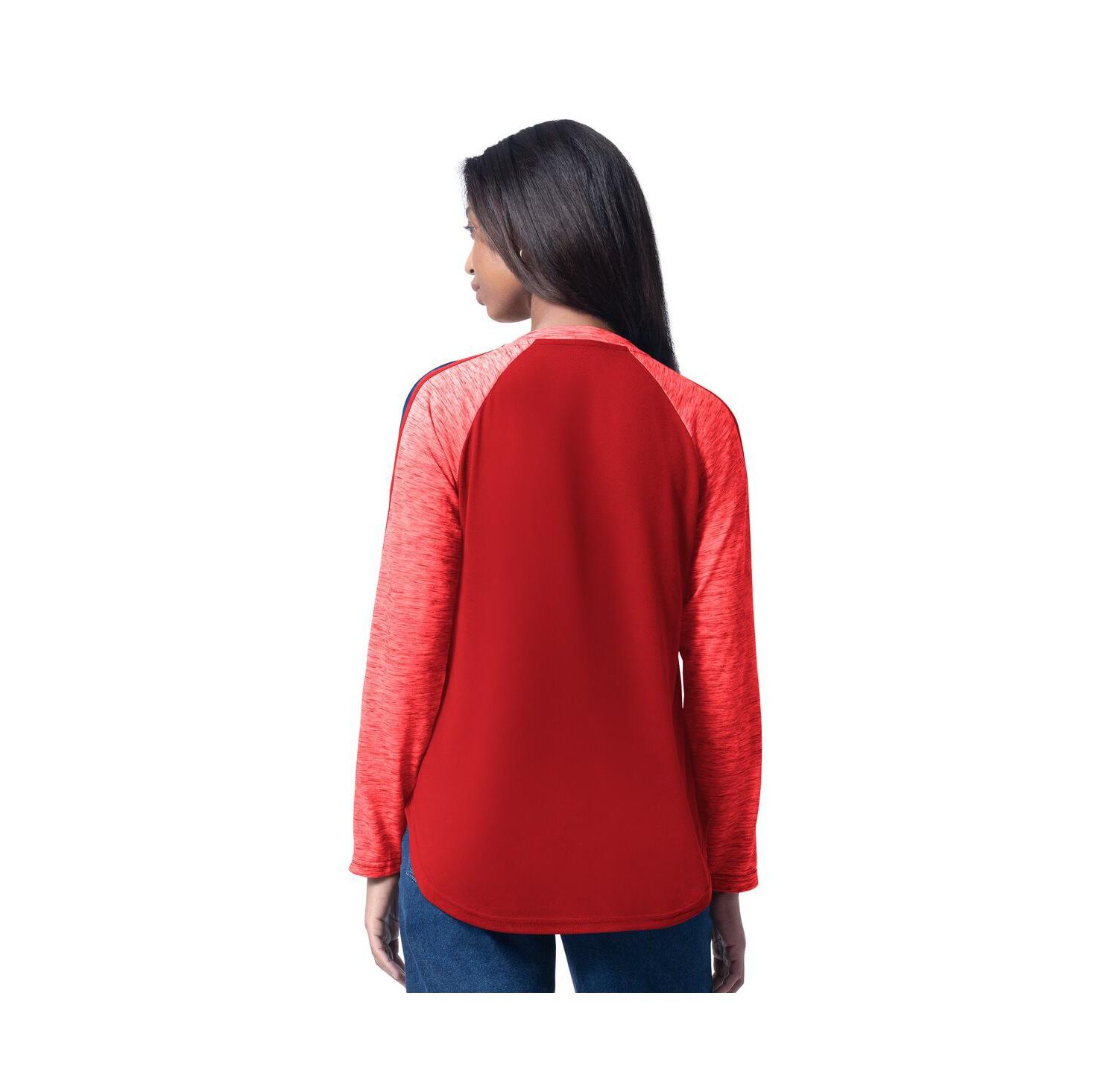 Women's Red Philadelphia Phillies Top Dog Raglan Long Sleeve V-Neck T-Shirt