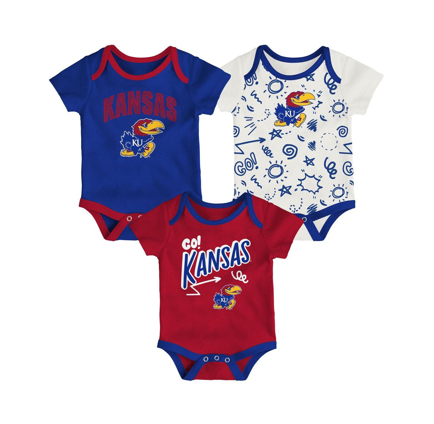 Baby Boys and Girls 3-Pack Kansas Jayhawks All Day Play Bodysuit Set