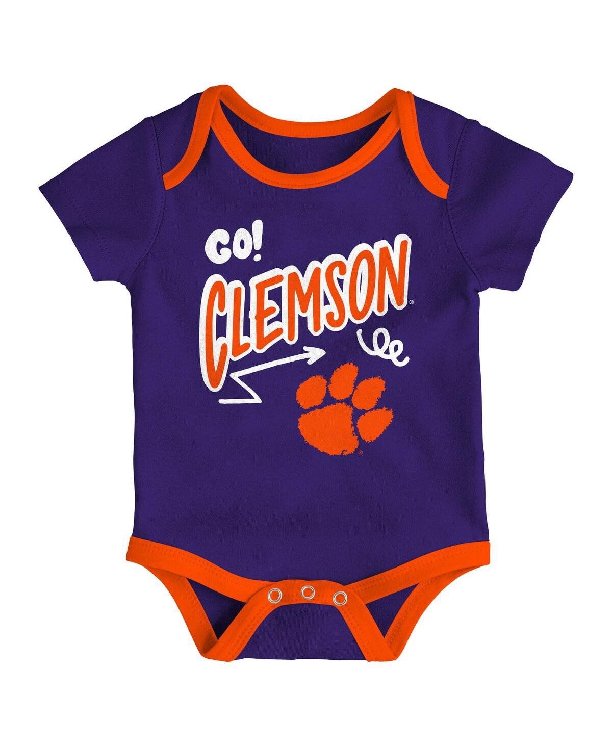 Outerstuff Baby Boys And Girls 3-pack Clemson Tigers All Day Play Bodysuit Set In Multi