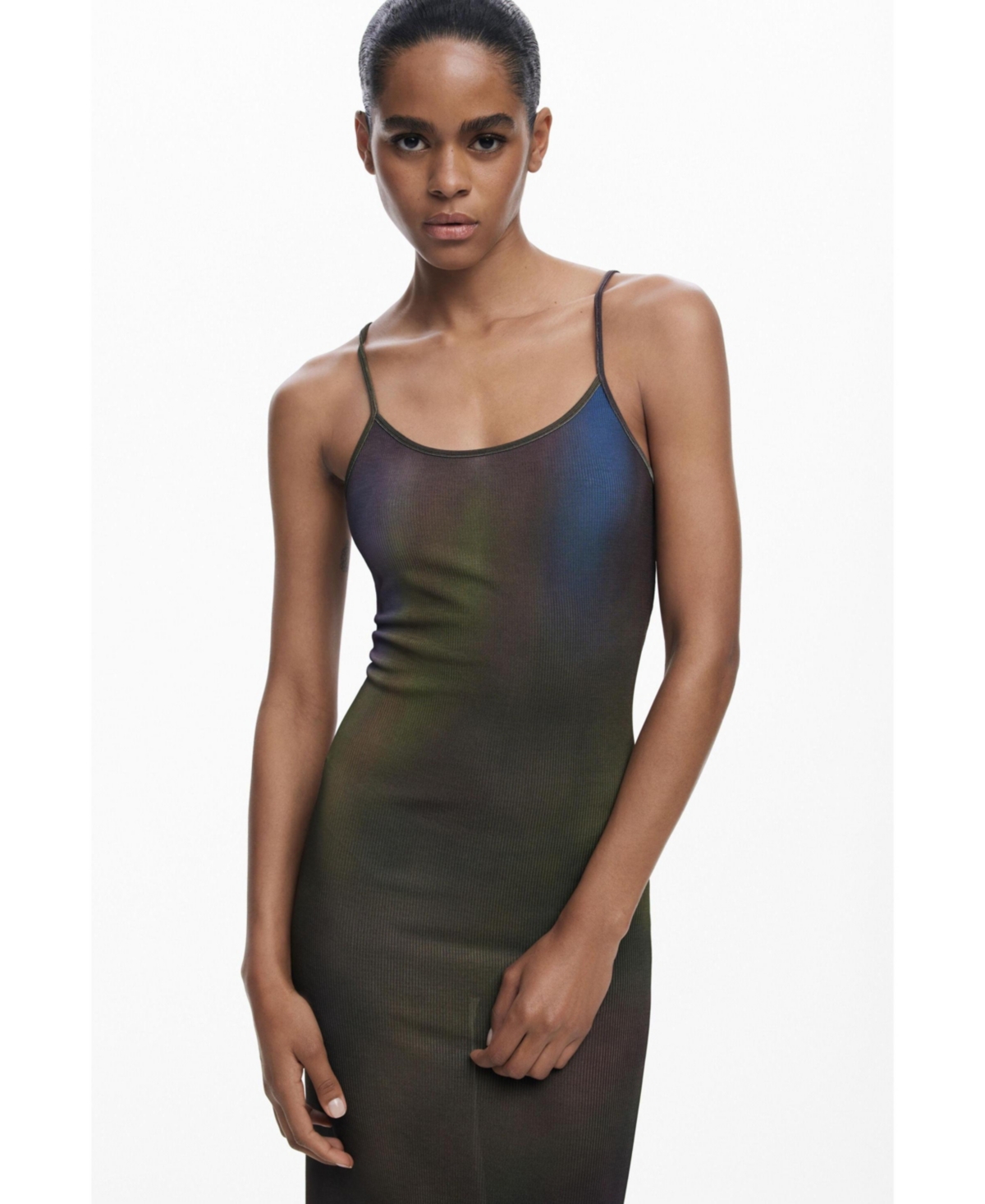 Desigual Maxi Slipdress And Long Sleeve Top Set In Gray