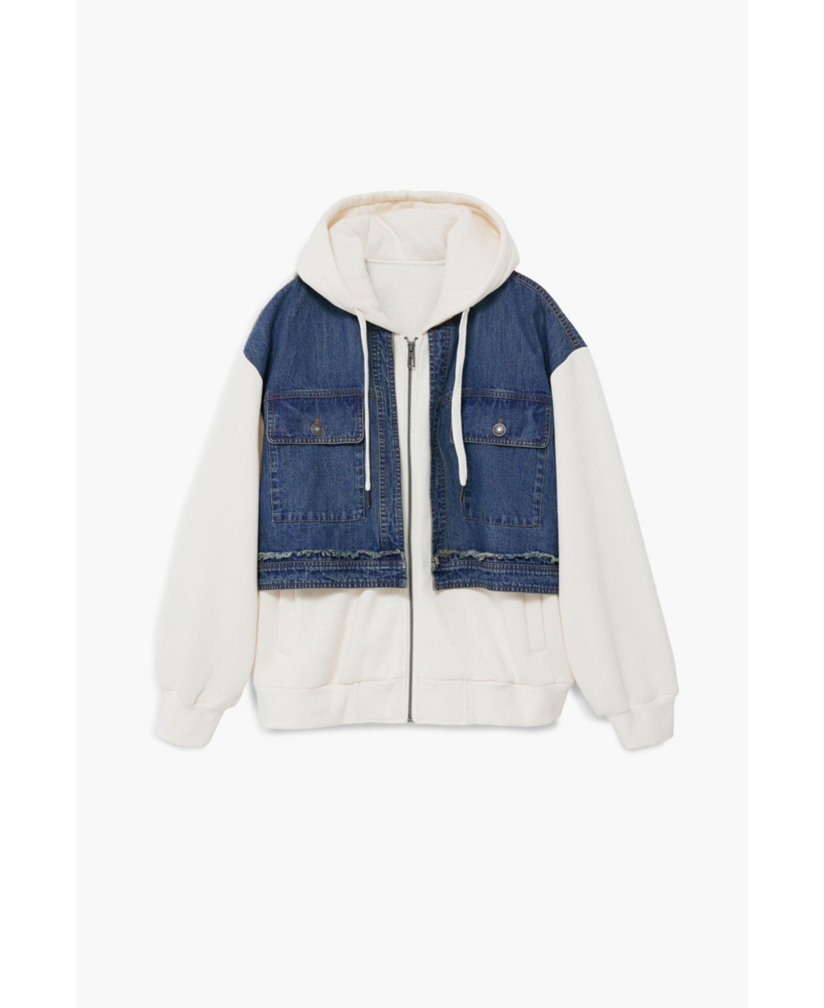 Desigual Denim Combo Full Zip Hoodie In Blue