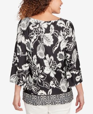 Petite Floral Geo Border Knit Top