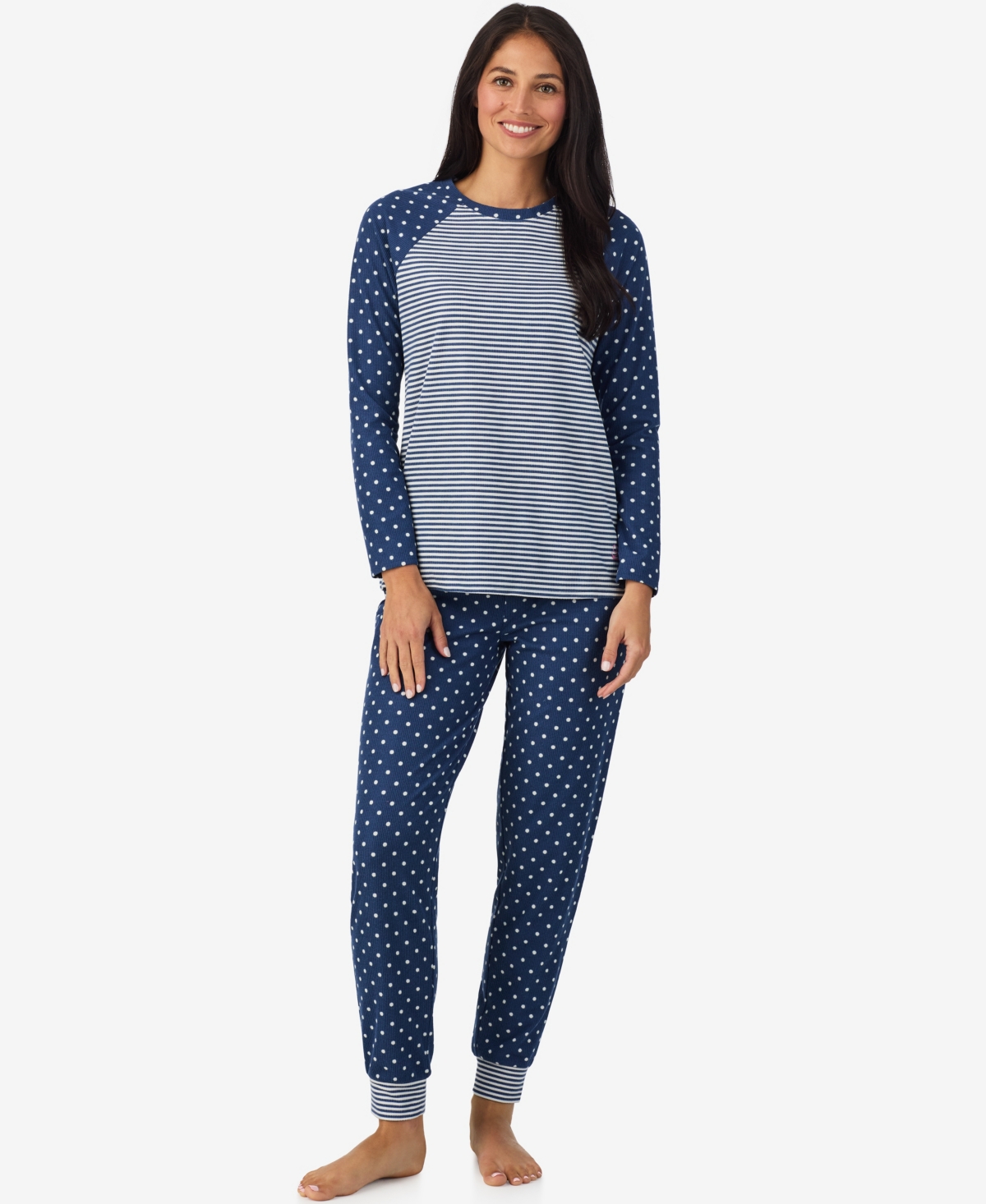 Cuddl Duds Women's 2-piece Brushed Waffle Long Sleeve Jogger Pajama Set In Blue