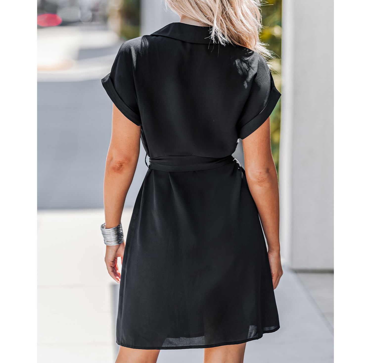 Women's Zip Front Belted Shirt Beach Dress