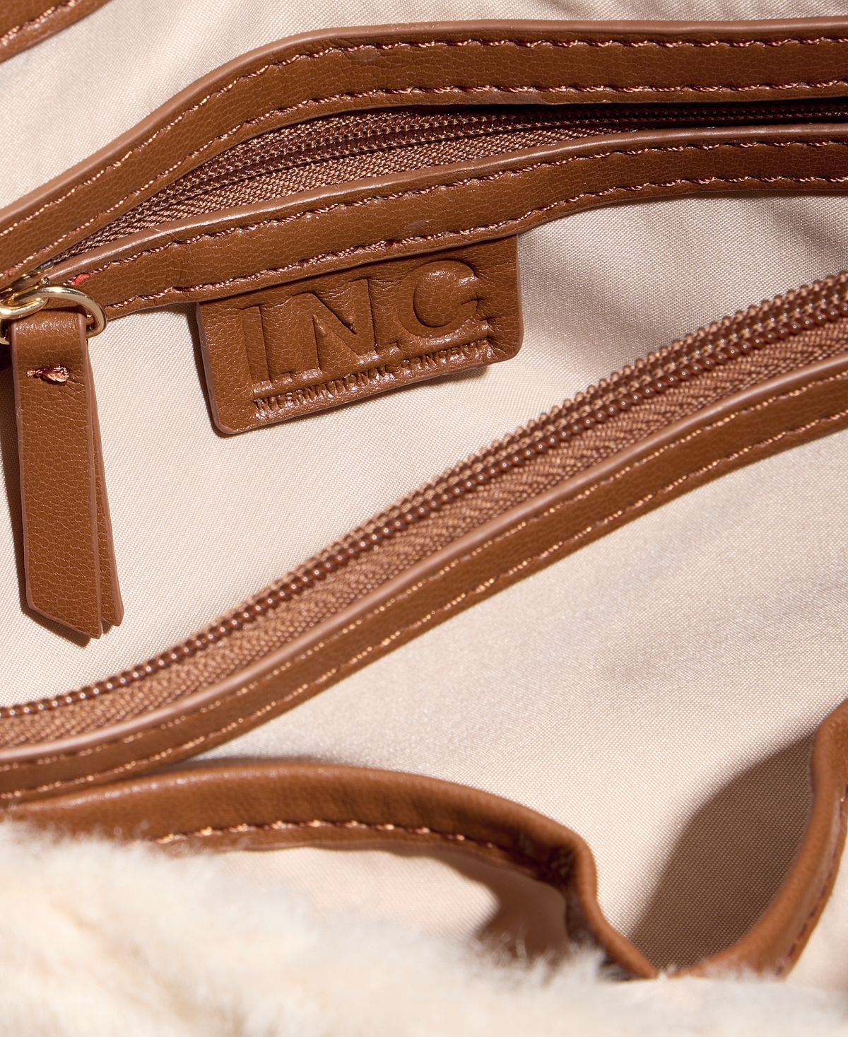 Inc International Concepts Soft Ajae Quilted Faux Fur Handbag, Macy's Exclusive In Nude