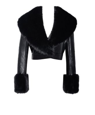 Women's Ziah Cropped Leather Jacket with Fur Collar