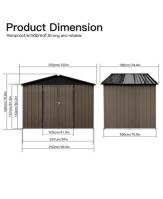 Metal garden sheds 8ftx6ft outdoor storage sheds Brown + Black