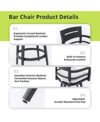 Modern Outdoor Swivel Bar Chairs - Black Aluminum & Sunbrella