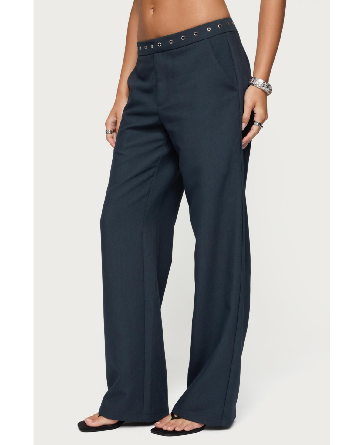 Edikted Womens Ayve Eyelet Waist Straight Leg Pants