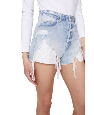 Women's Beaded Pocket High-Rise Denim Shorts