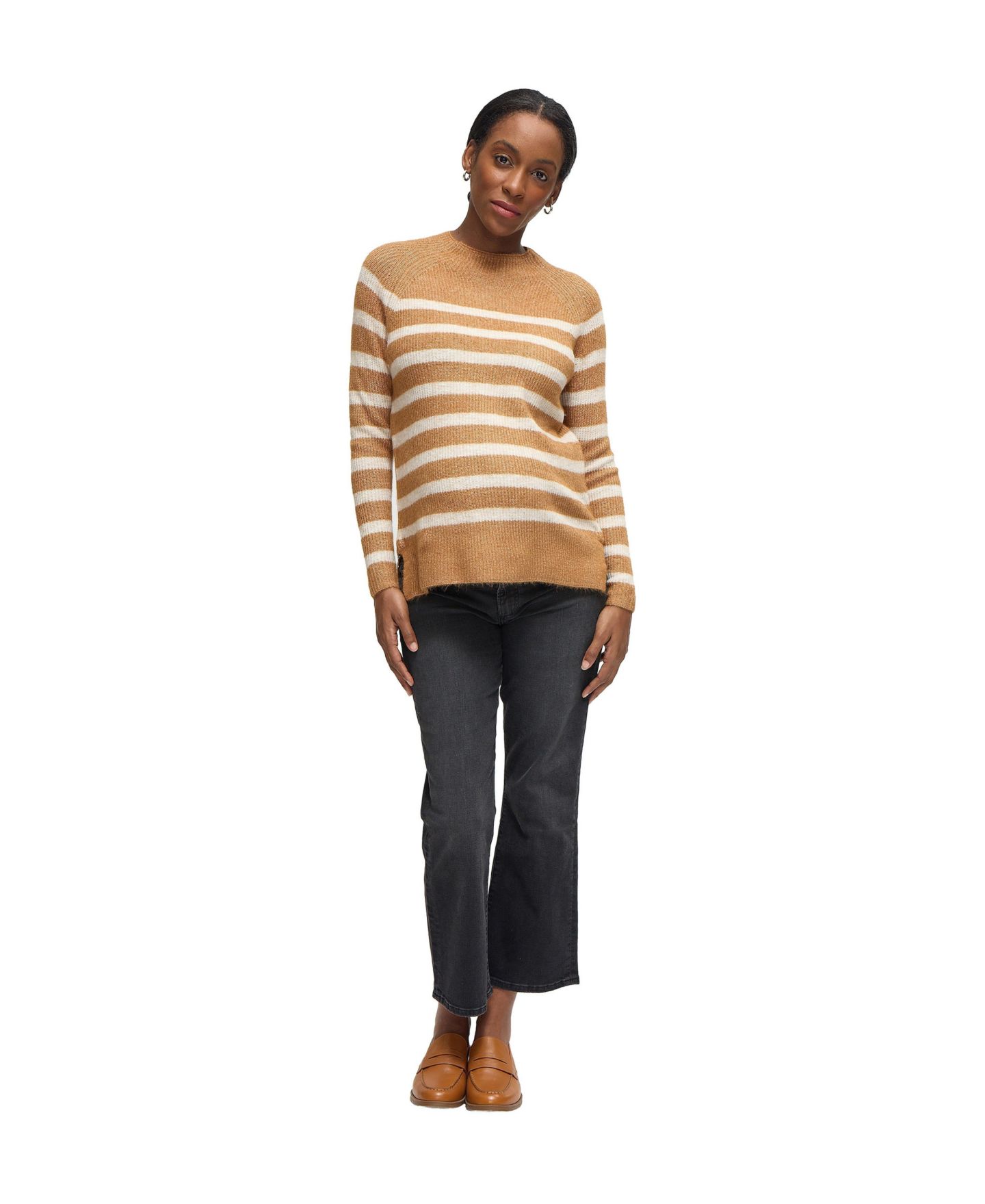 Женский свитер Ingrid + Isabel Maternity Mock Neck Striped, цвет: Верблюжий / Слоновая кость — фото 2