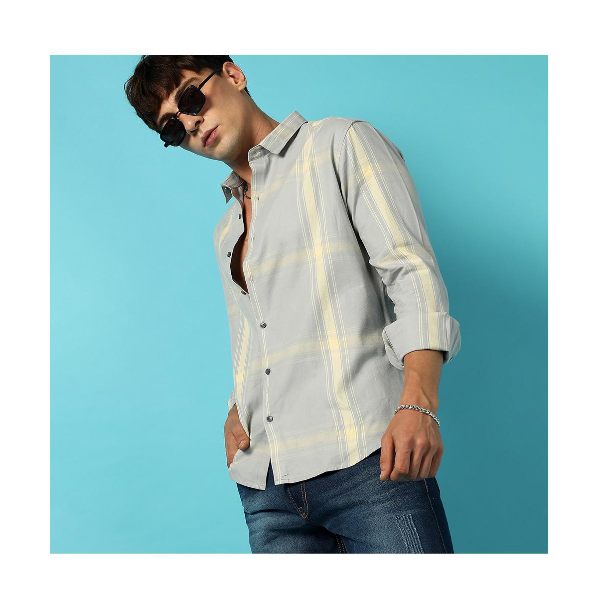 Campus Sutra Men's Plaid Button Up Shirt