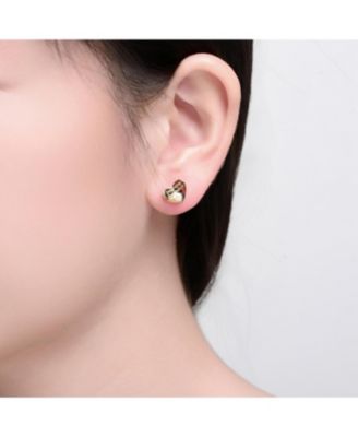 14K Gold Plated with Mother of Pearl Heart Design Stud Earrings Engraving: “You are my heart forever”